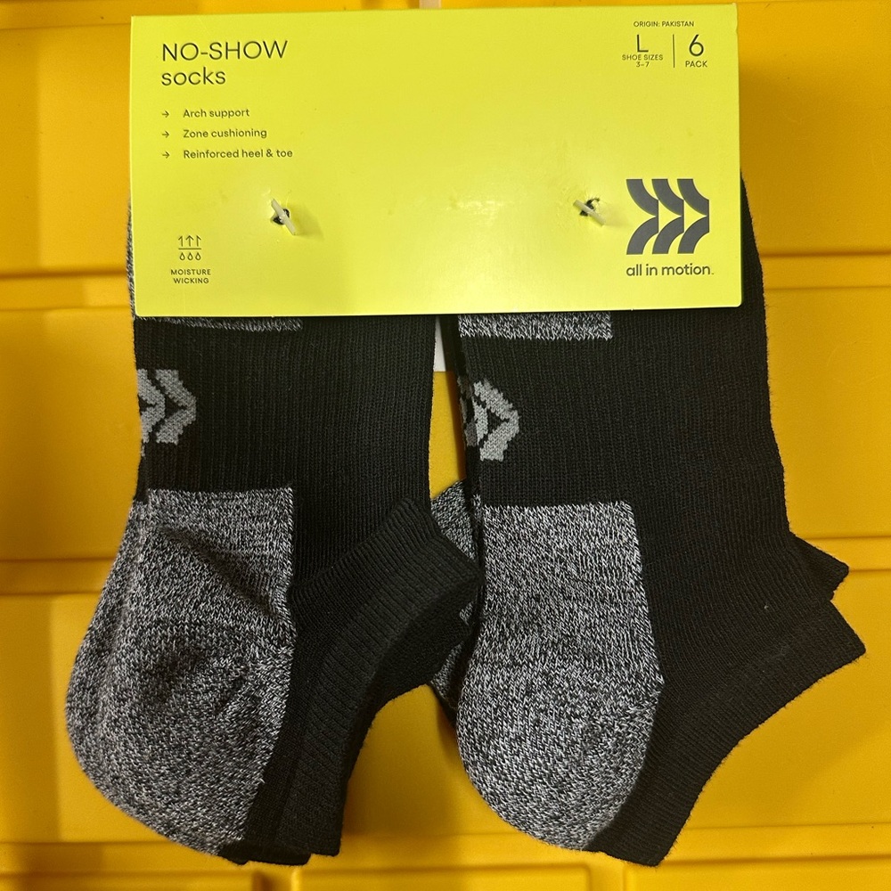 All in Motion Black and Gray No-Show Socks 6-Pack